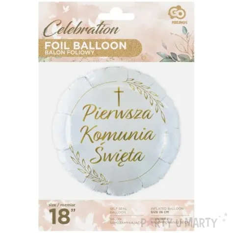 balon foliowy pierwsza komunia swieta krzyz i galazki bialy godan 18 rnd
