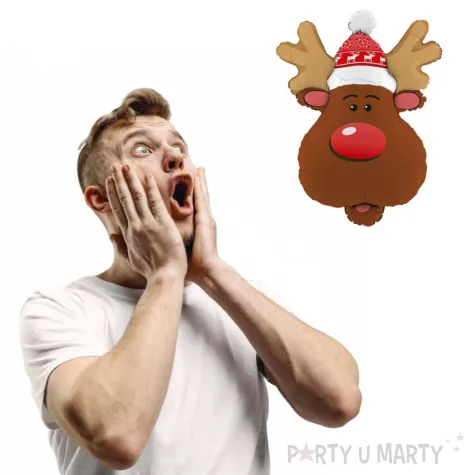 balon foliowy renifer w czerwonej czapeczce grabo 34 shp