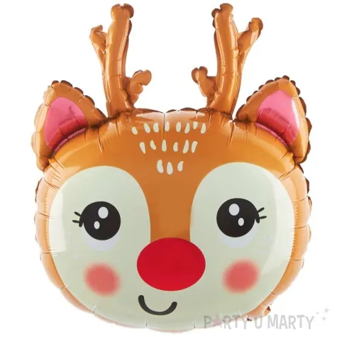 balon foliowy renifer z czerwonym nosem partypal 55x65 cm