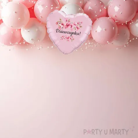 balon foliowy serce kwiat jabloni dziewczynka dekoracja na baby shower gender reveal 18 hrt