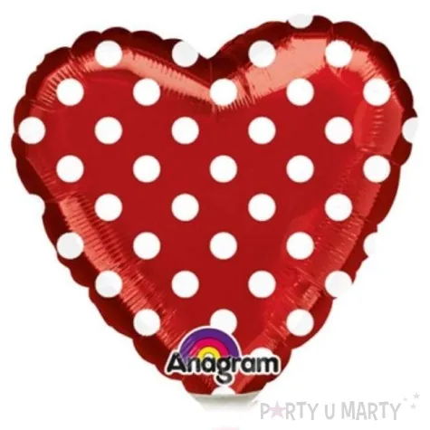 balon foliowy serce w kropki czerwony amscan 9 hrt