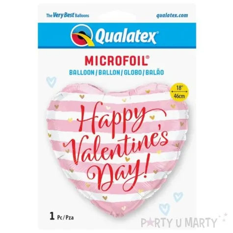 balon foliowy serce w paski happy valentines rozowy qualatex 18 hrt