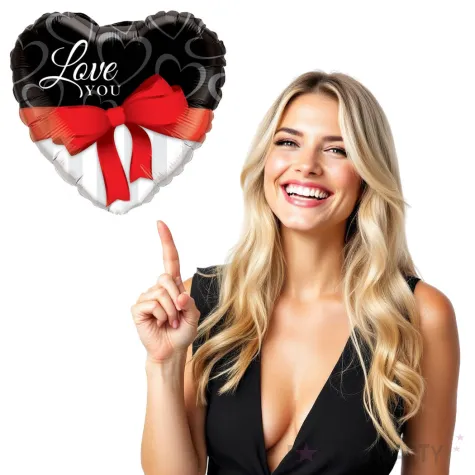 balon foliowy serce z kokarda qualatex 36 hrt