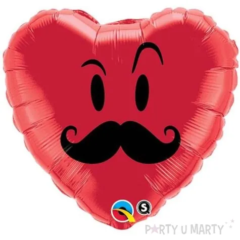 balon foliowy serce z wasami czerwony qualatex 18 shp