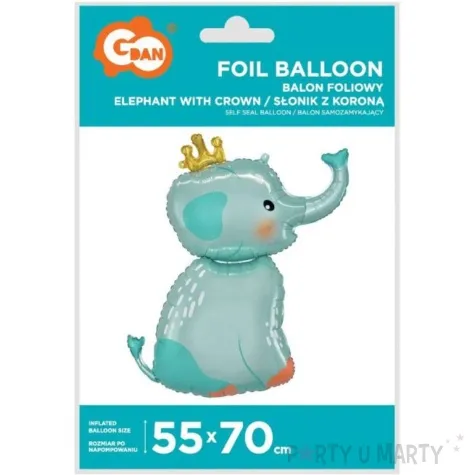 balon foliowy slonik z korona niebieski godan 28 shp