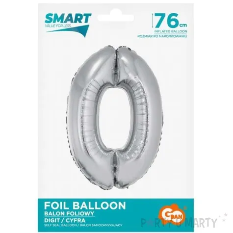 balon foliowy smart cyfra 0 srebrny godan 30 dgt