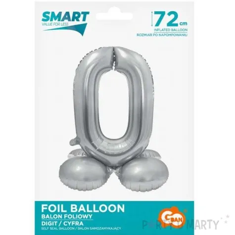 balon foliowy smart cyfra 0 stojaca srebrny godan 28 dgt