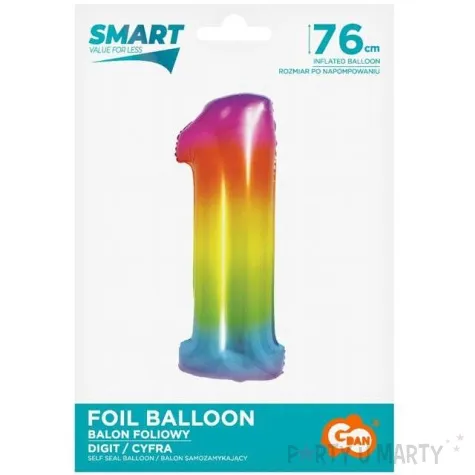 balon foliowy smart cyfra 1 teczowy godan 30 dgt