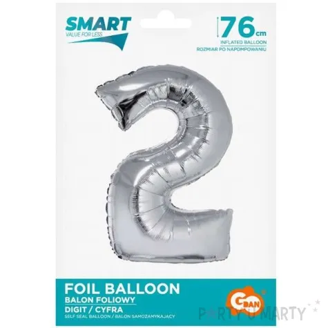 balon foliowy smart cyfra 2 srebrny godan 30 dgt