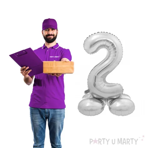 balon foliowy smart cyfra 2 stojaca srebrny godan 28 dgt