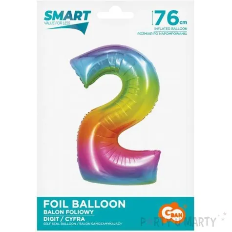 balon foliowy smart cyfra 2 teczowy godan 30 dgt