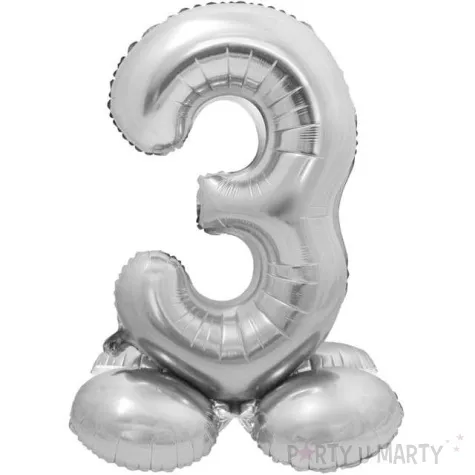 balon foliowy smart cyfra 3 stojaca srebrny godan 28 dgt