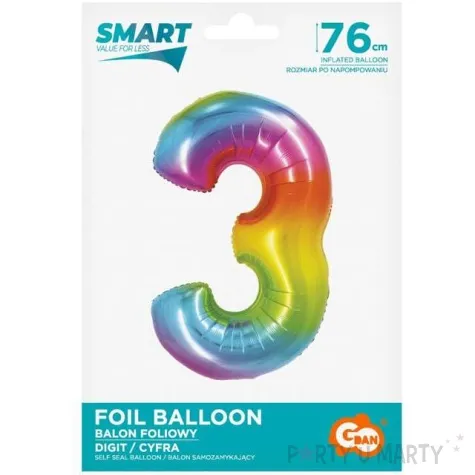 balon foliowy smart cyfra 3 teczowy godan 30 dgt