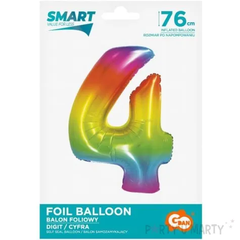 balon foliowy smart cyfra 4 teczowy godan 30 dgt