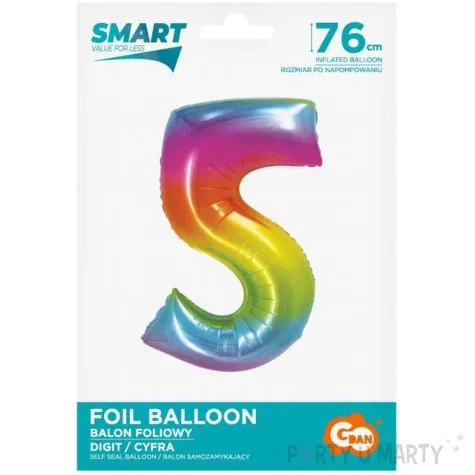 balon foliowy smart cyfra 5 teczowy godan 30 dgt