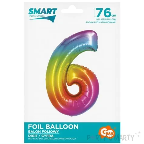 balon foliowy smart cyfra 6 teczowy godan 30 dgt