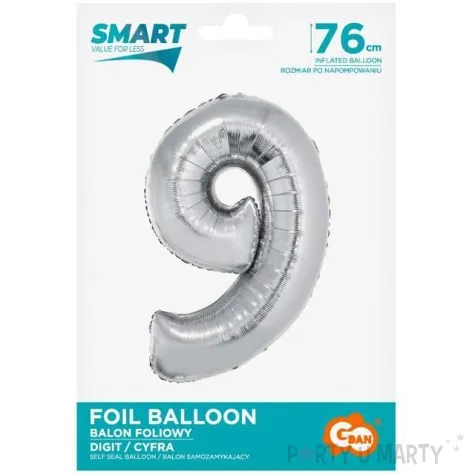 balon foliowy smart cyfra 9 srebrny godan 30 dgt