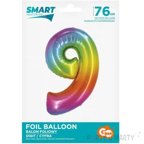 balon foliowy smart cyfra 9 teczowy godan 30 dgt