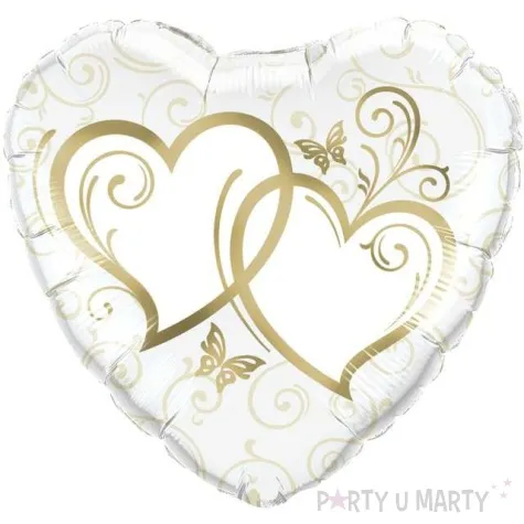 balon foliowy splecione serca bialo zloty qualatex 36 hrt