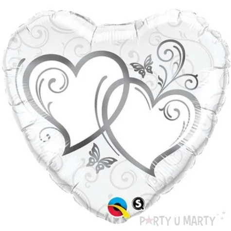balon foliowy splecione serca srebrny qualatex 18 hrt