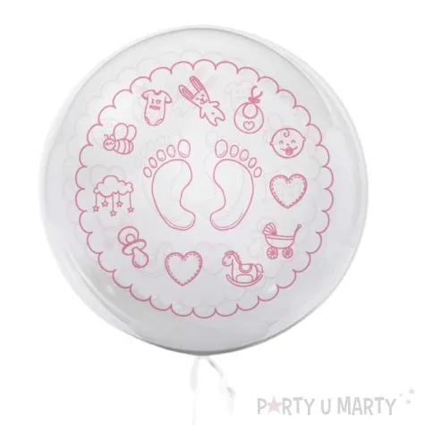 balon foliowy stopki dzieciece symbole rozowo bialy tuban 18 orb