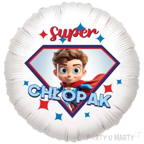 balon foliowy super chlopak bohater bialy 18 rnd