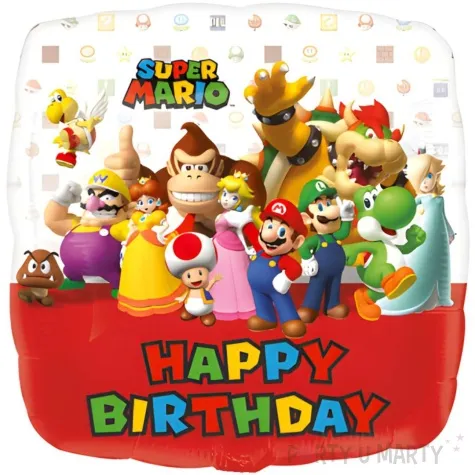 balon foliowy super mario happy birthday amscan 17 sqr