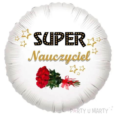 balon foliowy super nauczyciel bialy 18 rnd
