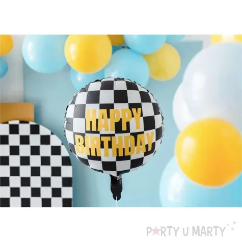 balon foliowy szachownica happy birthday partydeco 18 rnd