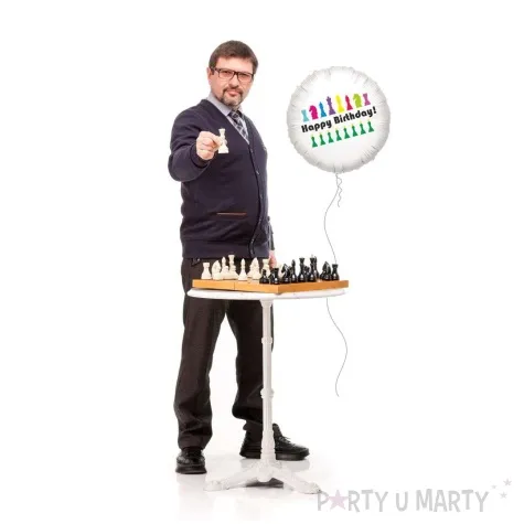 balon foliowy szachy happy birthday bialy 18