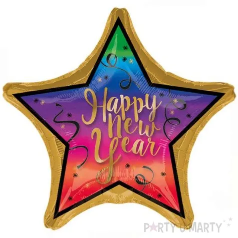 balon foliowy szczesliwego nowego roku jumbo kolorowy amscan 71x71 cm