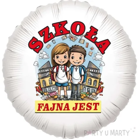balon foliowy szkola fajna jest bialy 18 rnd
