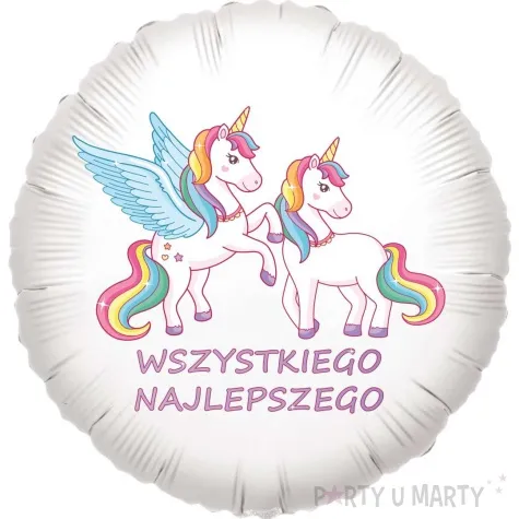 balon foliowy teczowe jednorozce wszystkiego najlepszego bialy 18 rnd