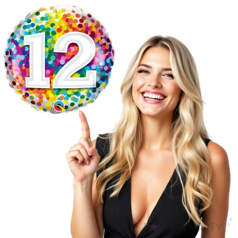 balon foliowy teczowe konfetti 12 qualatex 18 rnd