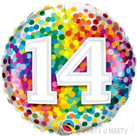 balon foliowy teczowe konfetti 14 qualatex 18 rnd
