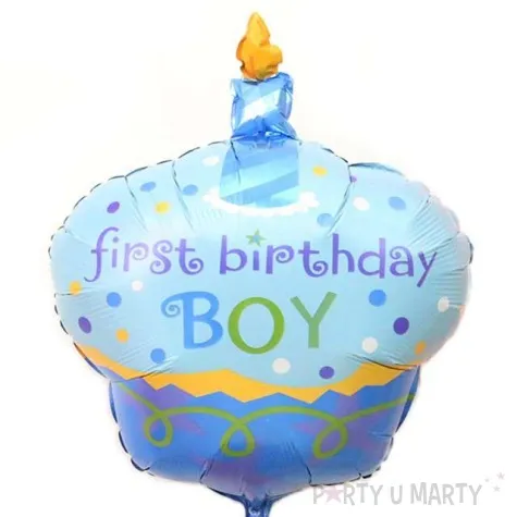 balon foliowy torcik first birthday boy niebieski 14 shp