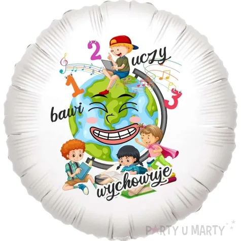 balon foliowy uczy bawi wychowuje bialy 18 rnd