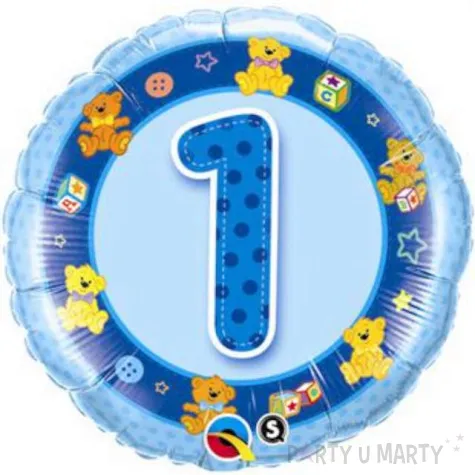 balon foliowy urodziny 1 blue teddies qualatex 18 rnd