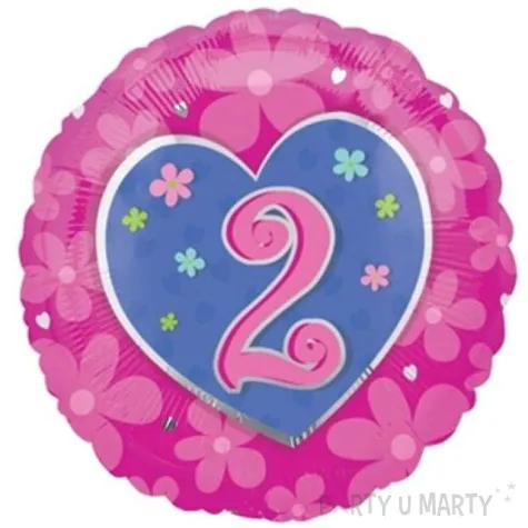 balon foliowy urodziny 2 rozowy z sercem amscan 18 rnd