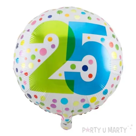 balon foliowy urodziny 25 kolorowe kropki folat 18 rnd