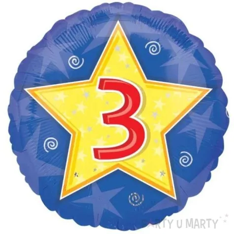 balon foliowy urodziny 3 granatowy z gwiazda amscan 18 rnd