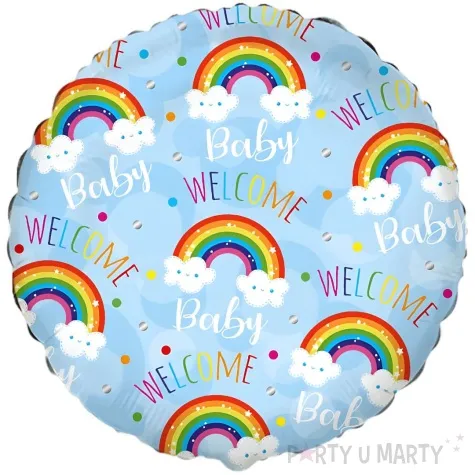 balon foliowy welcome baby chmurki i tecza niebieski flexmetal 18 rnd