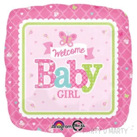 balon foliowy welcome baby girl rozowy amscan 18 sqr