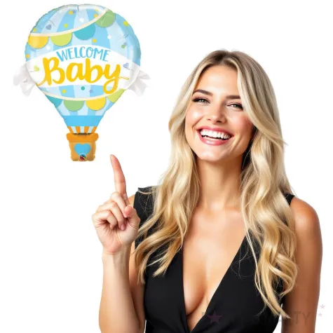balon foliowy welcome baby latajacy balon niebieski qualatex 42 shp
