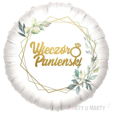 balon foliowy wieczor panienski eukaliptus gold bialy 18 rnd