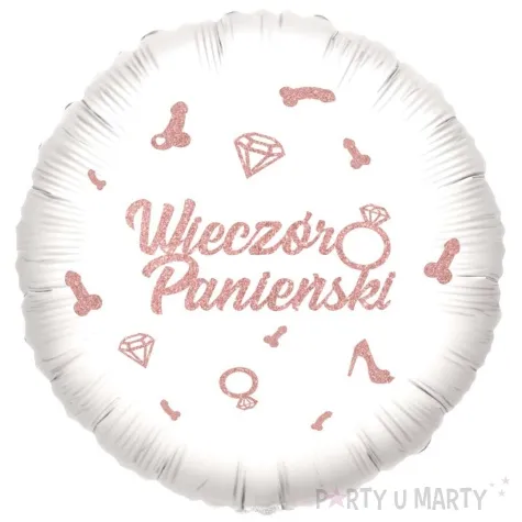 balon foliowy wieczor panienski obraczki i peniski rose gold bialy 18 rnd