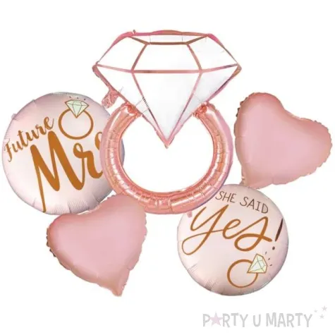 balon foliowy wieczor panienski pierscionek rozowe zloto partypal zestaw 5 szt