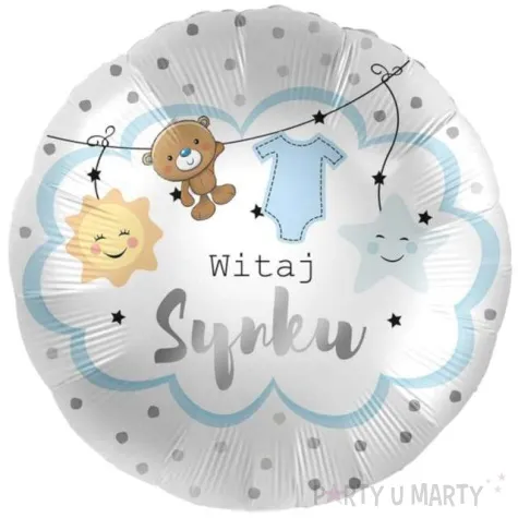 balon foliowy witaj synku bialo niebieski amscan 17 rnd