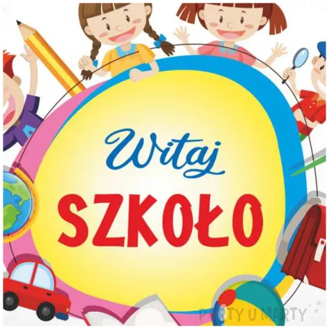 balon foliowy witaj szkolo dzieci bialy 18 rnd