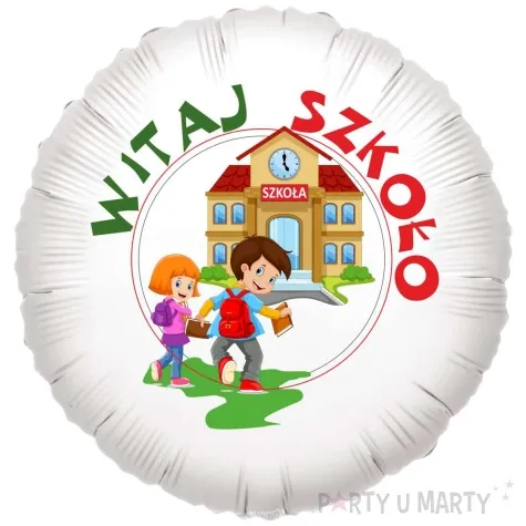 balon foliowy witaj szkolo szkola bialy 18 rnd